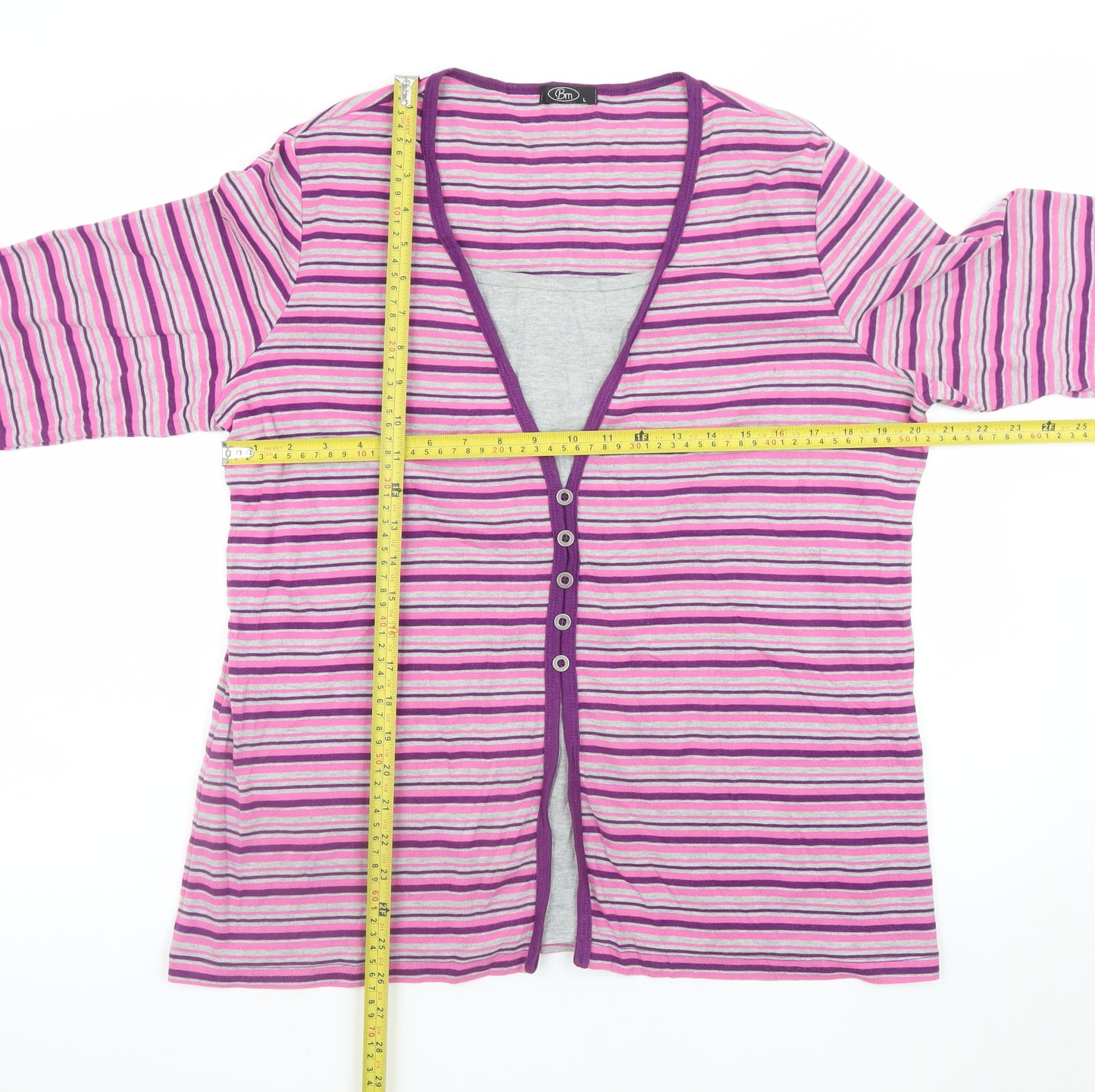 Bm Women’s Multicoloured Striped V-Neck Long Sleeve Button-Up Top Size L