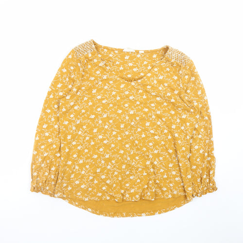 Fat Face Women Yellow Floral Long Sleeve Blouse UK 12 Cotton Modal