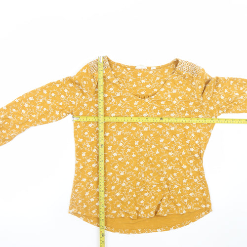 Fat Face Women Yellow Floral Long Sleeve Blouse UK 12 Cotton Modal