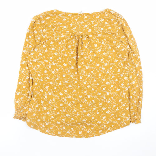 Fat Face Women Yellow Floral Long Sleeve Blouse UK 12 Cotton Modal