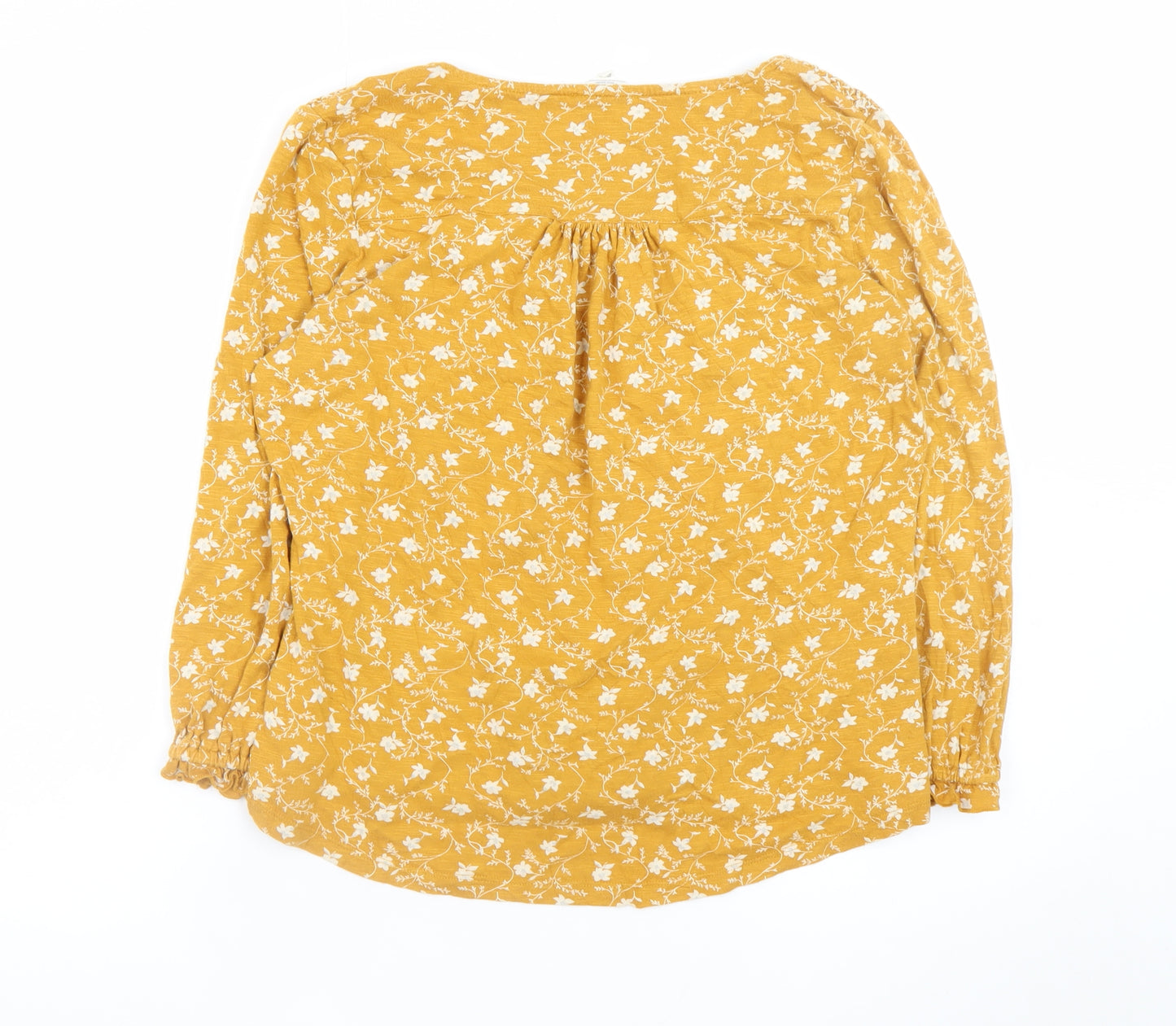 Fat Face Women Yellow Floral Long Sleeve Blouse UK 12 Cotton Modal