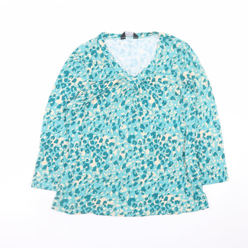 Emreco Women's Blue Animal Print V-Neck Long Sleeve Tunic Blouse Size 10
