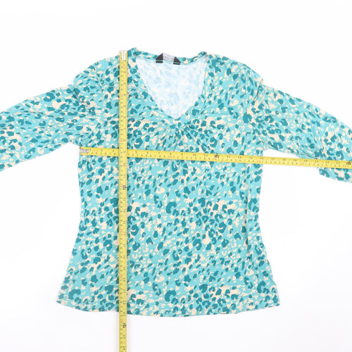 Emreco Women's Blue Animal Print V-Neck Long Sleeve Tunic Blouse Size 10