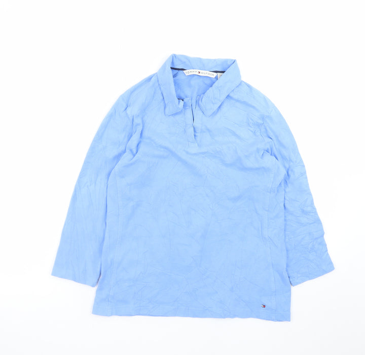 Tommy Hilfiger Women's Blue Cotton Long Sleeve Polo Shirt L