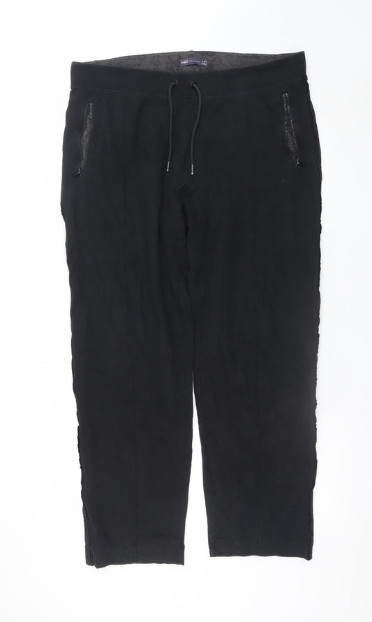 Marks and Spencer Men's Black Regular Fit Cotton Joggers Size 18