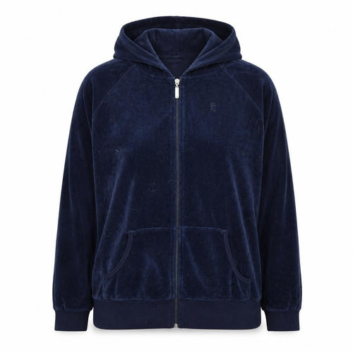 Tone Sport Women Navy Velour Full Zip Hoodie XXL Rhinestone Crown Design