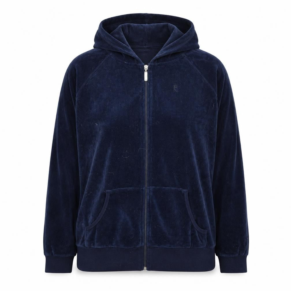 Tone Sport Women Navy Velour Full Zip Hoodie XXL Rhinestone Crown Design