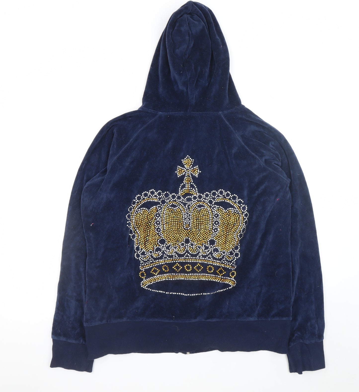 Tone Sport Women Navy Velour Full Zip Hoodie XXL Rhinestone Crown Design