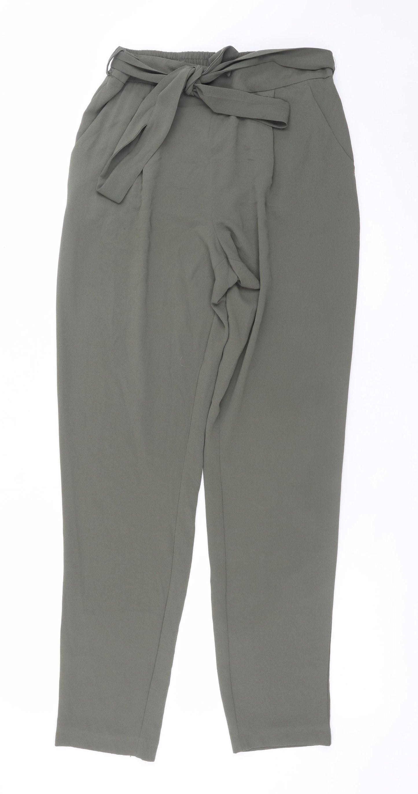M&Co Womens Green Size 10 Paperbag Trousers Elastic Waist