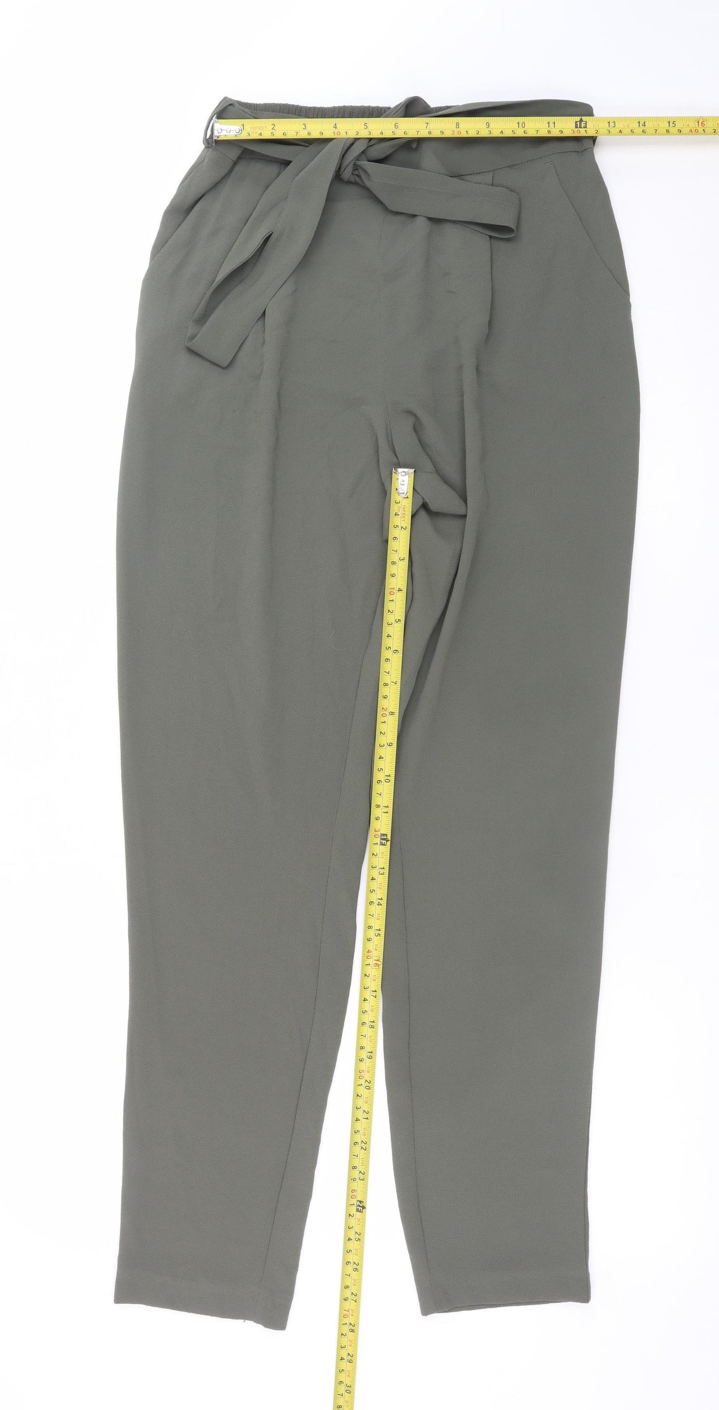 M&Co Womens Green Size 10 Paperbag Trousers Elastic Waist