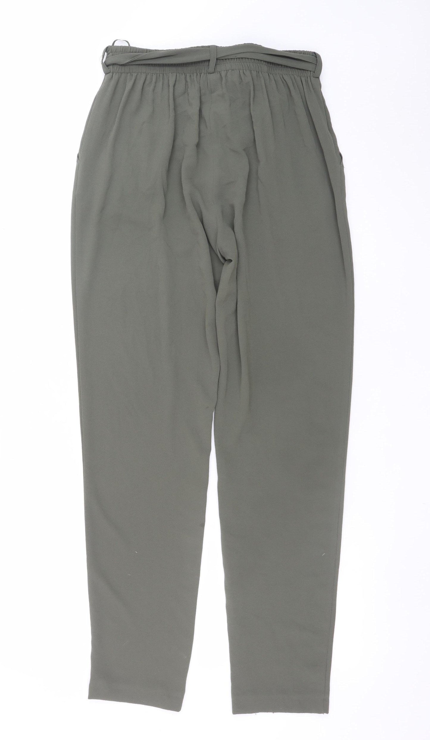 M&Co Womens Green Size 10 Paperbag Trousers Elastic Waist