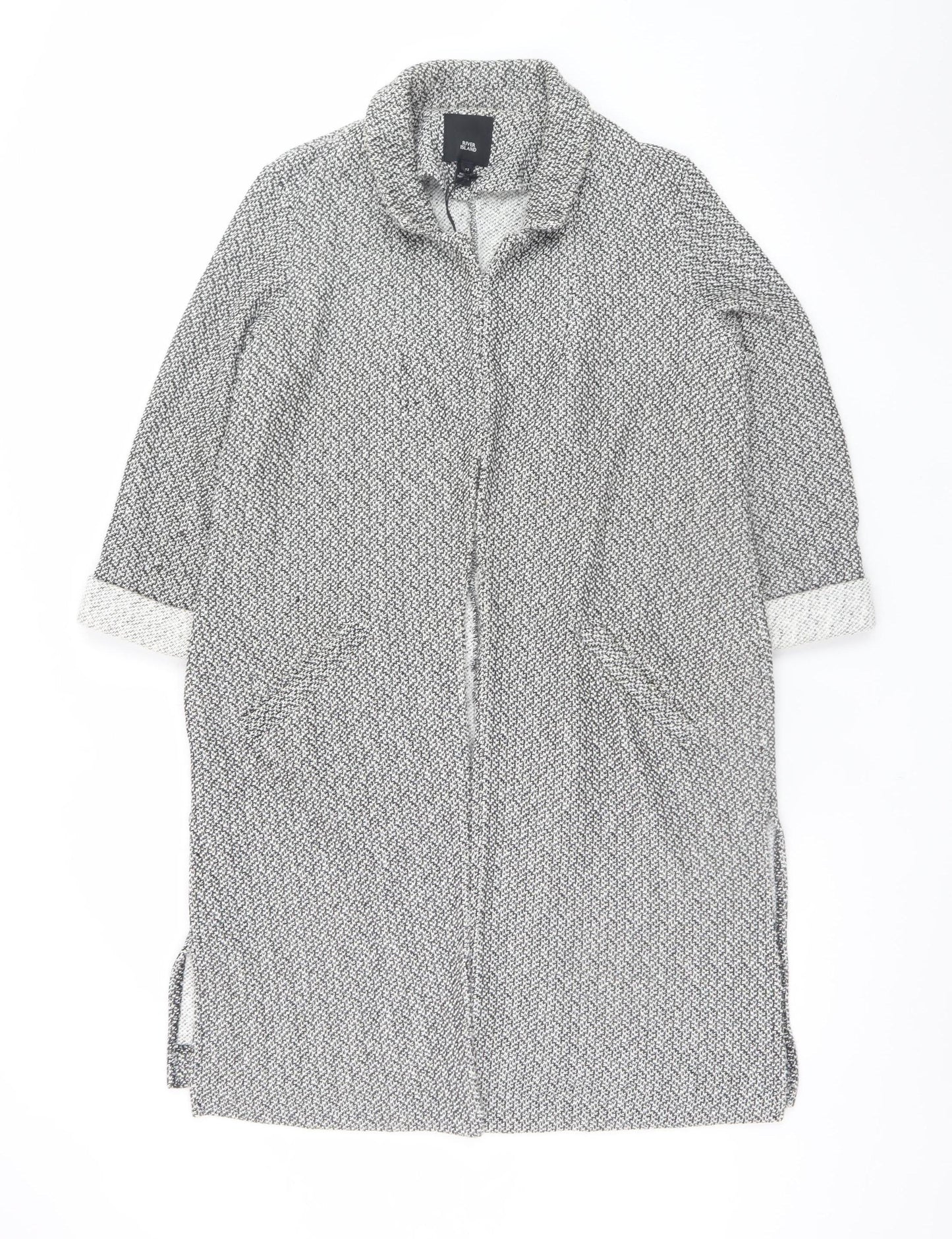 River Island Womens Grey Long Knit Coatigan Size 12 Classic Style