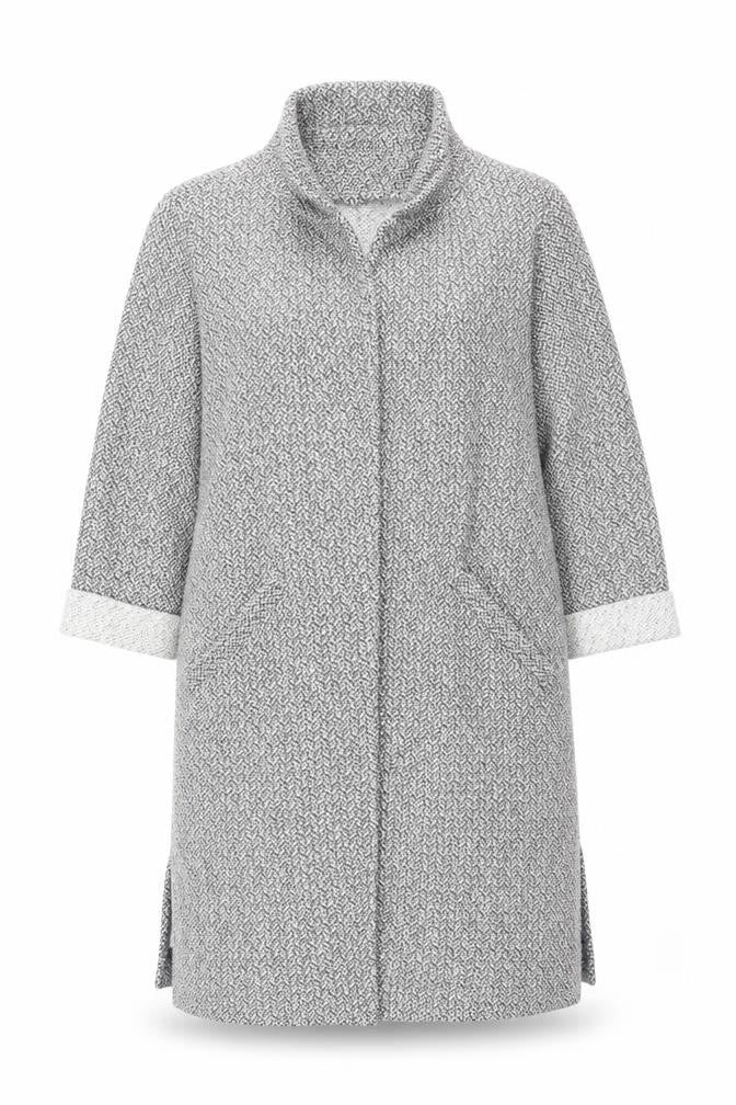 Front view of River Island women’s grey long knit coatigan, size UK 12, classic style