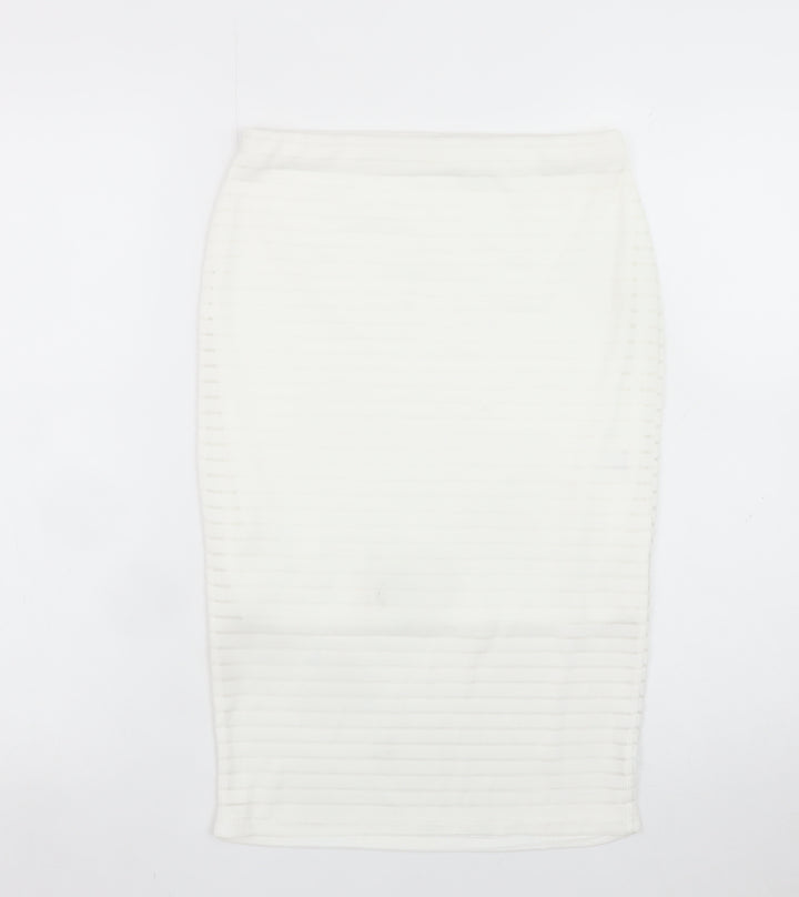 Missguided Women's White Size 10 Pencil Midi Skirt Stretch