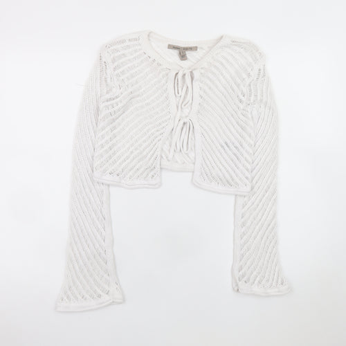 River Island Women White Open-Knit Tie Front Cardigan Size 6