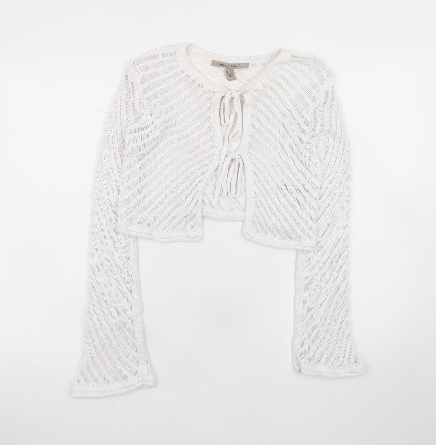 River Island Women White Open-Knit Tie Front Cardigan Size 6
