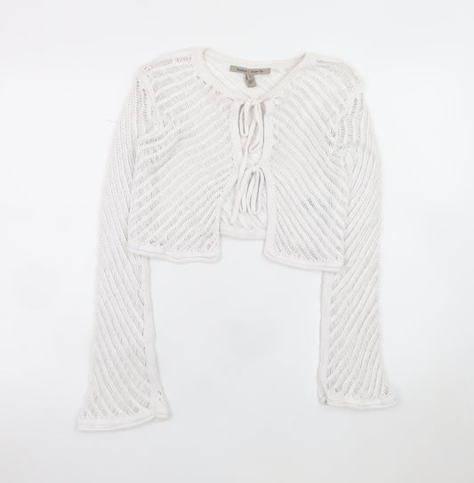 River Island Women White Open-Knit Tie Front Cardigan Size 6