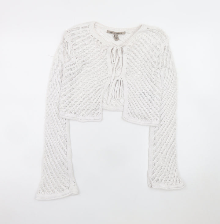 River Island Women White Open-Knit Tie Front Cardigan Size 6