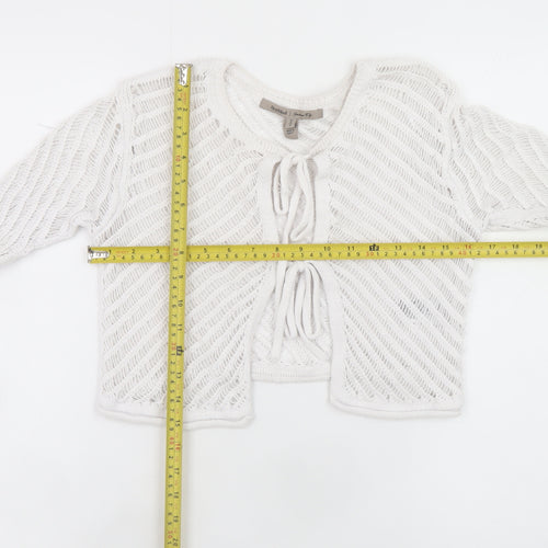 River Island Women White Open-Knit Tie Front Cardigan Size 6