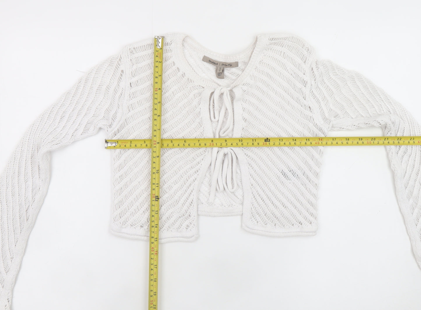 River Island Women White Open-Knit Tie Front Cardigan Size 6