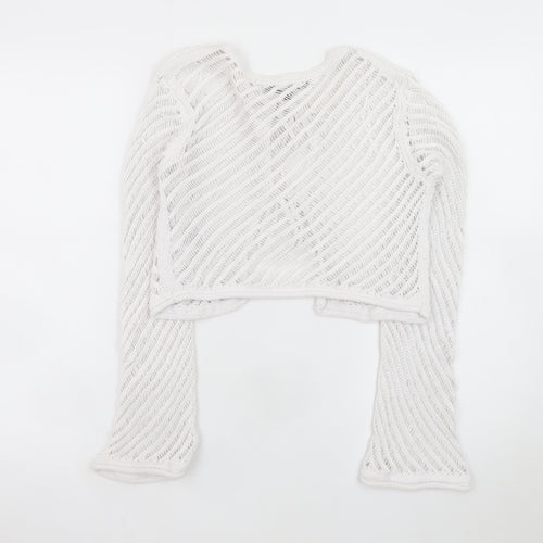 River Island Women White Open-Knit Tie Front Cardigan Size 6