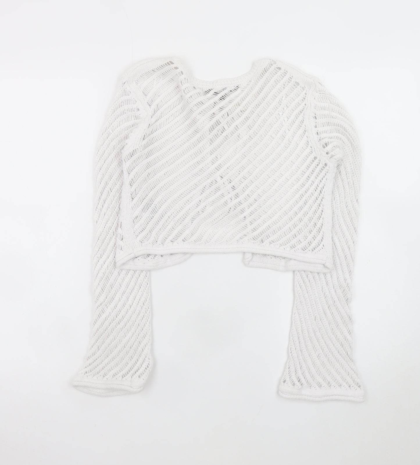 River Island Women White Open-Knit Tie Front Cardigan Size 6
