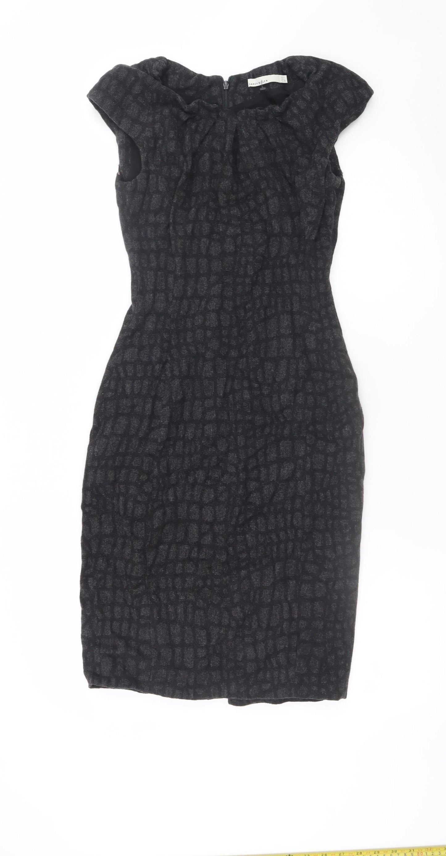 Karen Millen Women Black Size 8 Sheath Knee Length Wool Dress