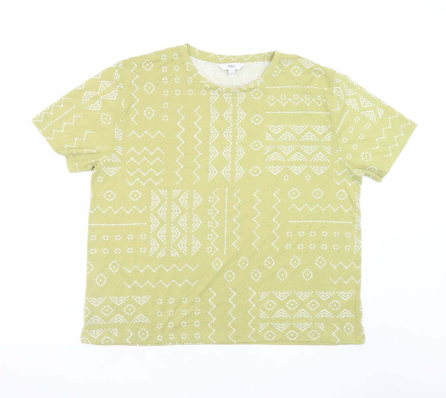 Marks and Spencer Women's Green Geometric T-Shirt Size 18