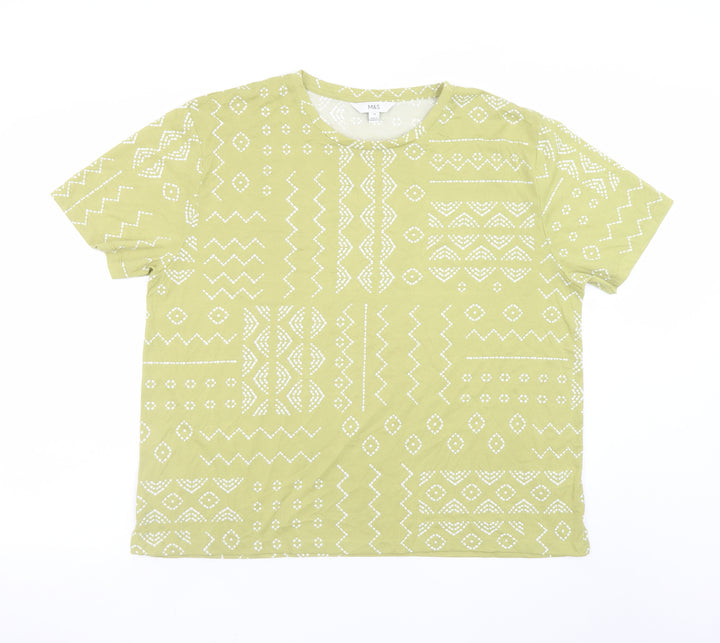 Marks and Spencer Women's Green Geometric T-Shirt Size 18
