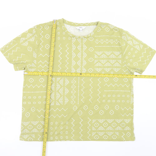 Marks and Spencer Women's Green Geometric T-Shirt Size 18