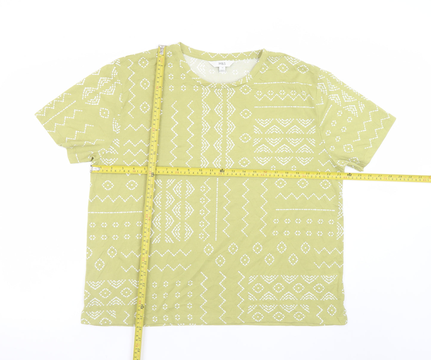 Marks and Spencer Women's Green Geometric T-Shirt Size 18