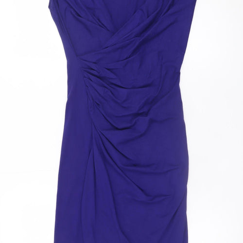 Phase Eight Women’s Blue Size 8 Wrap Dress Short Sleeve V-Neck Ruched