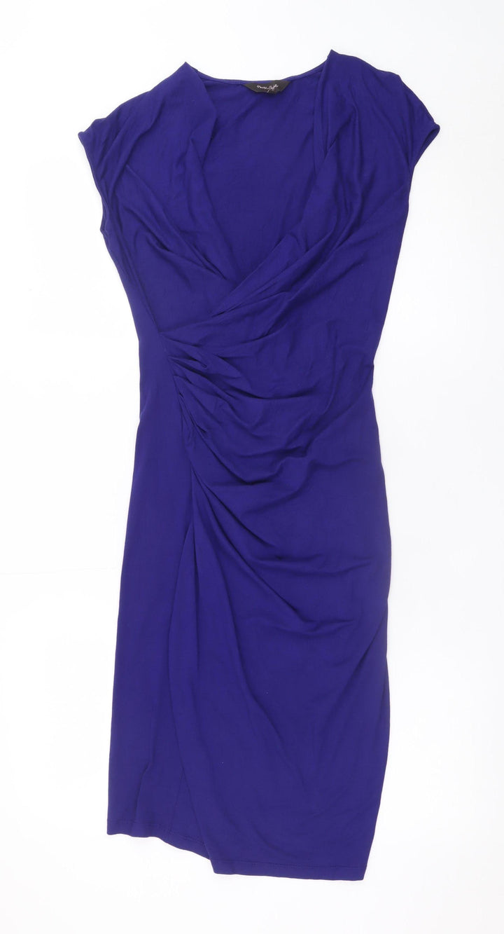 Phase Eight Women’s Blue Size 8 Wrap Dress Short Sleeve V-Neck Ruched