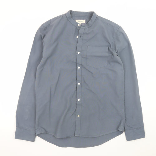 River Island Men's Blue Cotton Band Collar Button-Up Shirt M