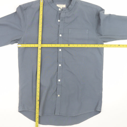 River Island Men's Blue Cotton Band Collar Button-Up Shirt M
