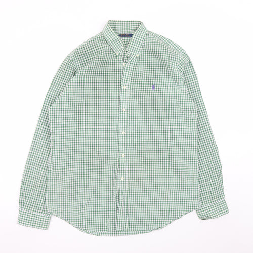 Ralph Lauren Men's Green Check Button-Down Cotton Shirt L