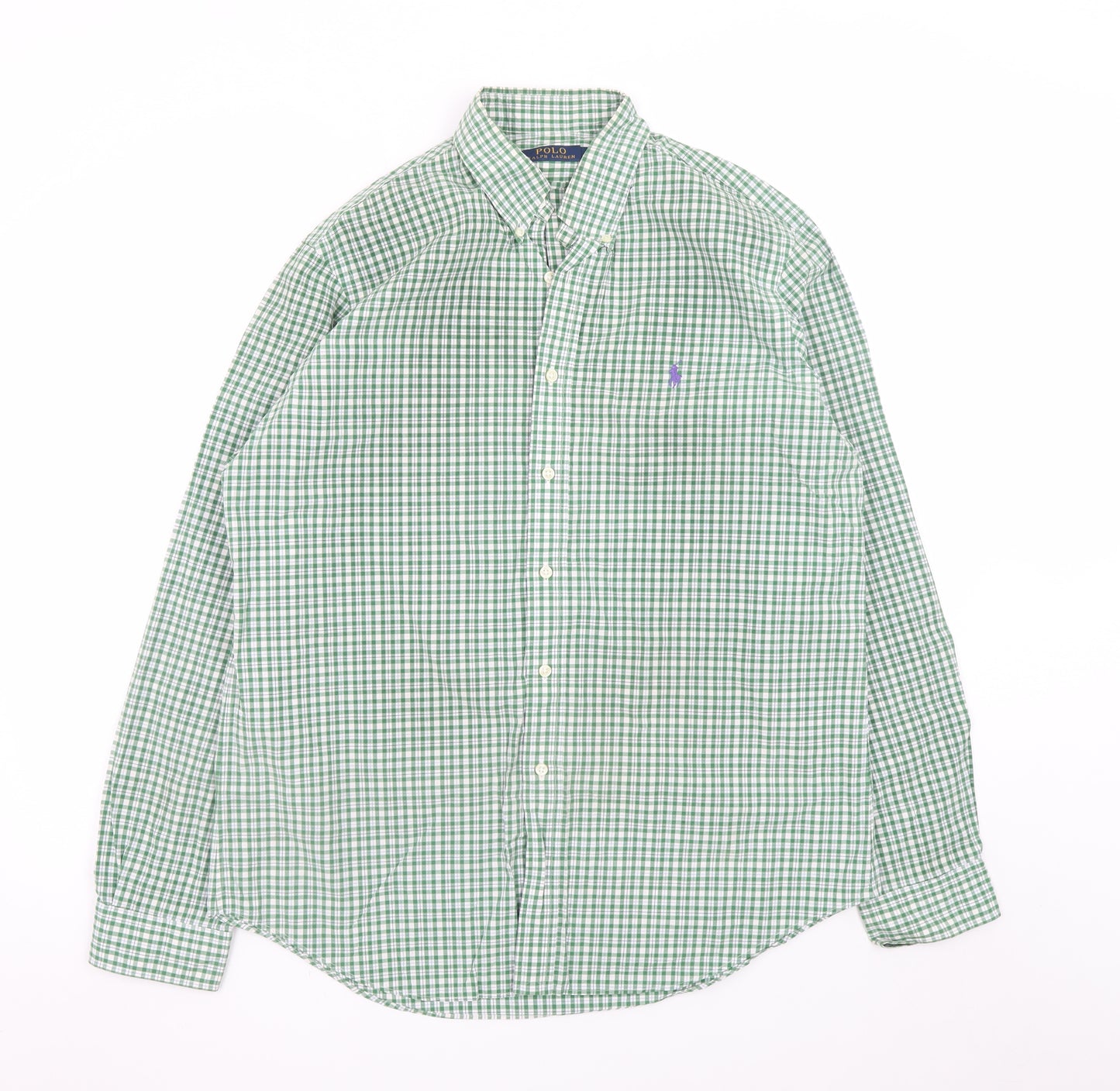 Ralph Lauren Men's Green Check Button-Down Cotton Shirt L