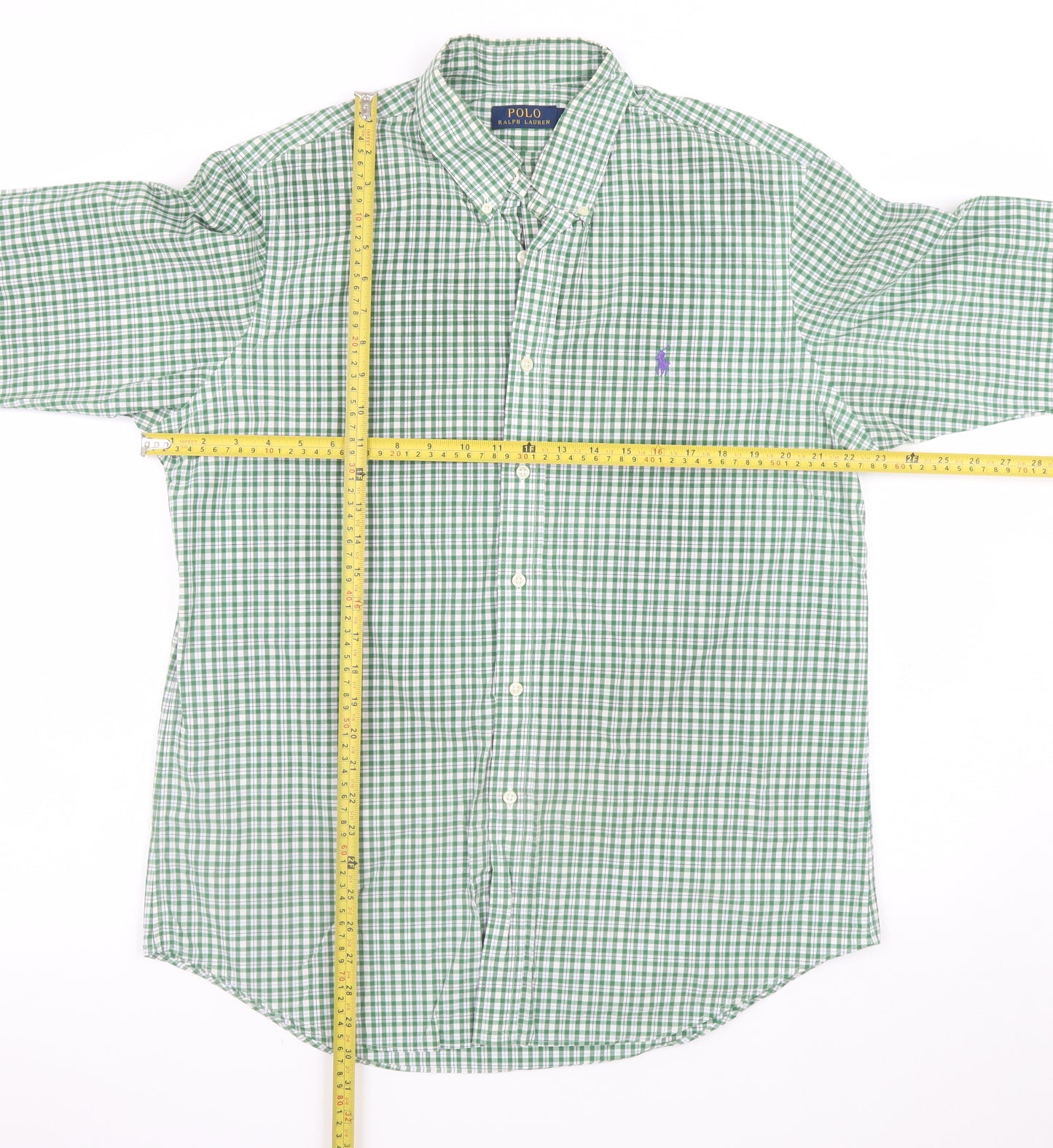 Ralph Lauren Men's Green Check Button-Down Cotton Shirt L