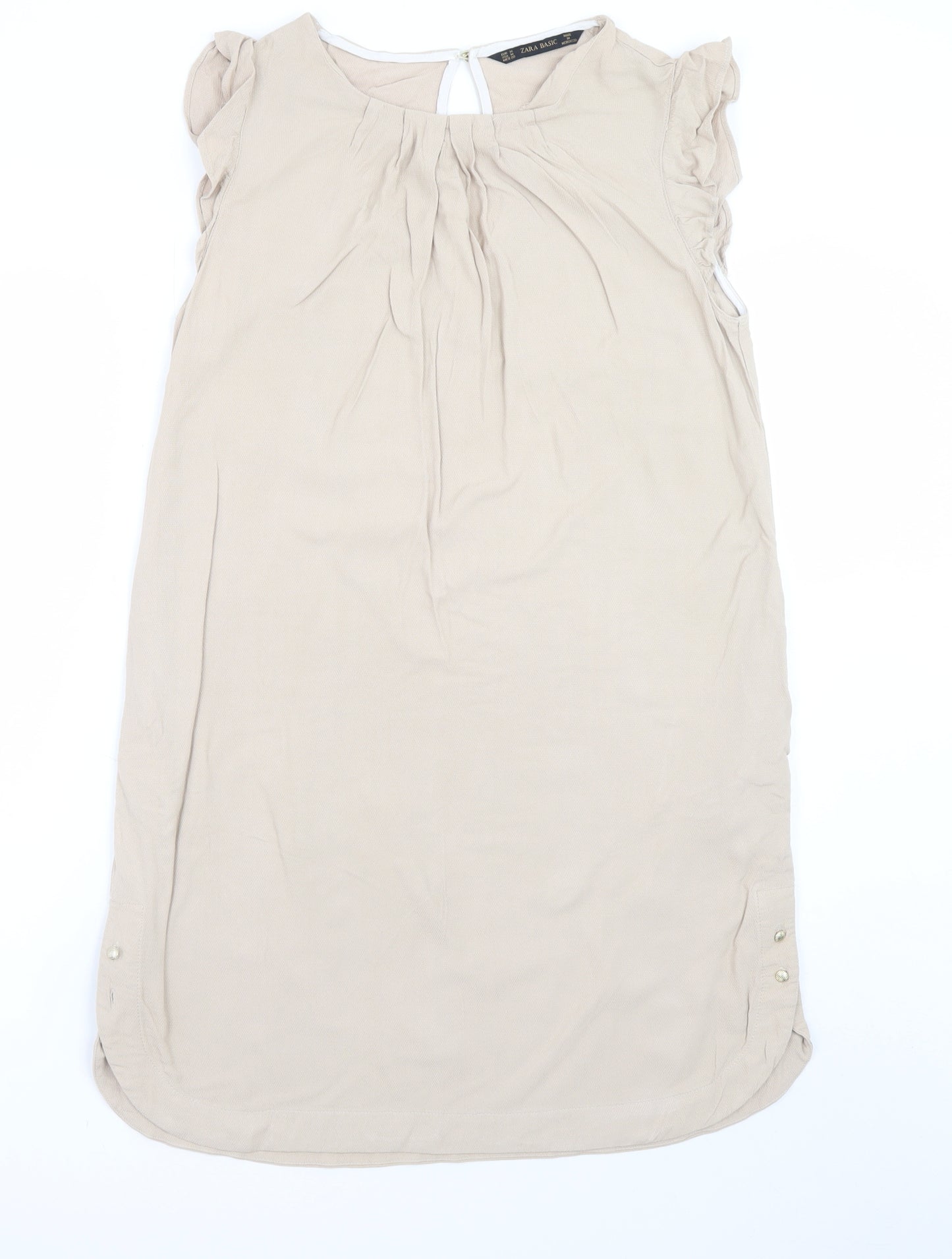 Zara Basic Women Beige Sleeveless Shift Dress Size M