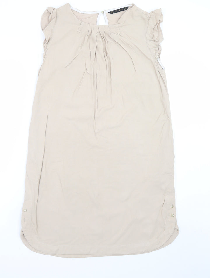 Zara Basic Women Beige Sleeveless Shift Dress Size M