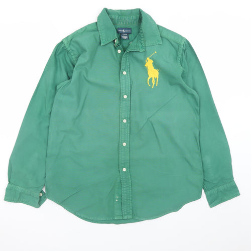 Ralph Lauren Green Button-Down Cotton Shirt L Teen Classic Style