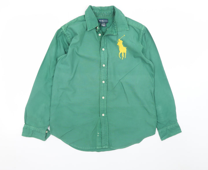 Ralph Lauren Green Button-Down Cotton Shirt L Teen Classic Style