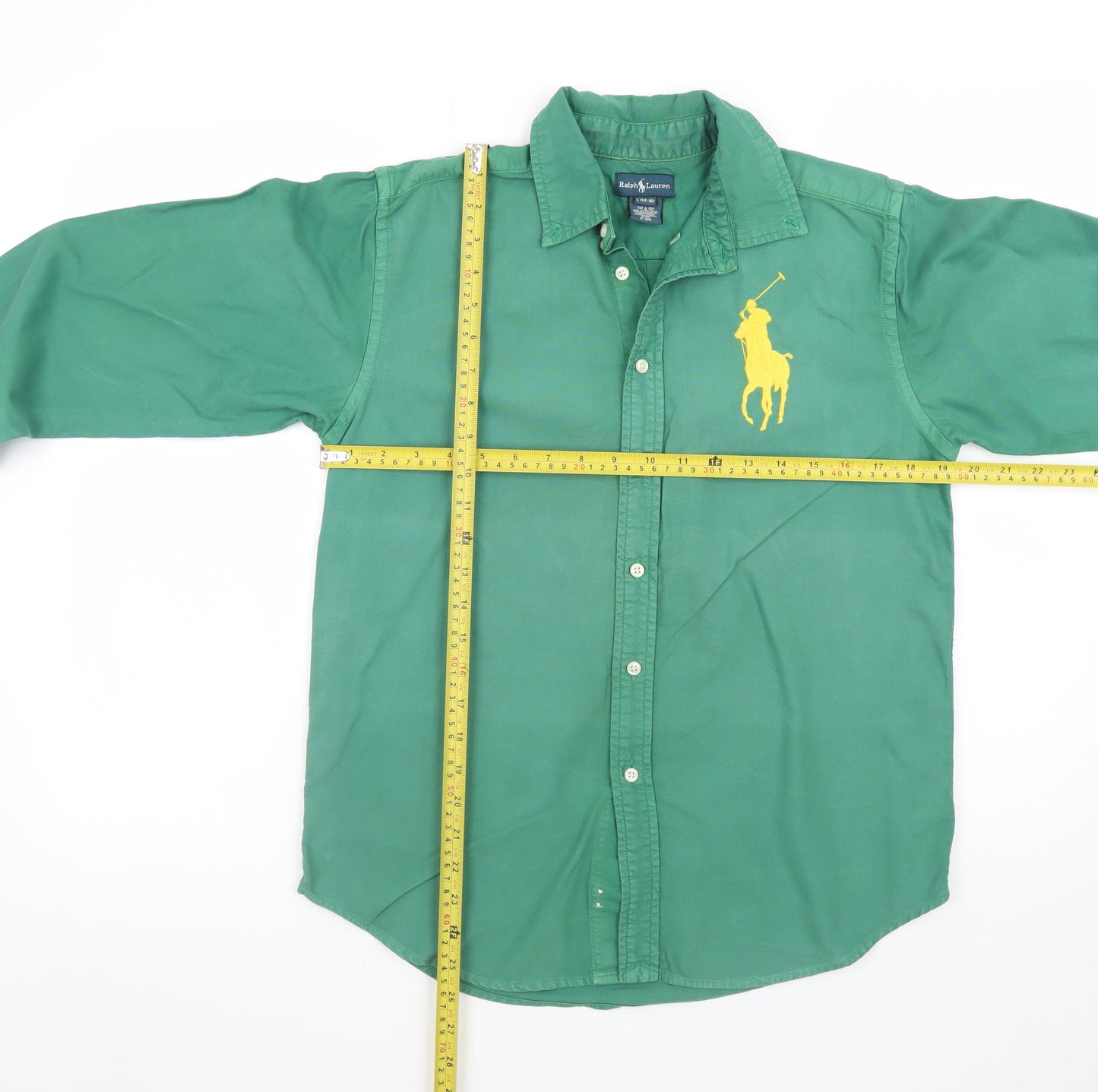 Ralph Lauren Green Button-Down Cotton Shirt L Teen Classic Style