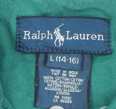 Ralph Lauren Green Button-Down Cotton Shirt L Teen Classic Style