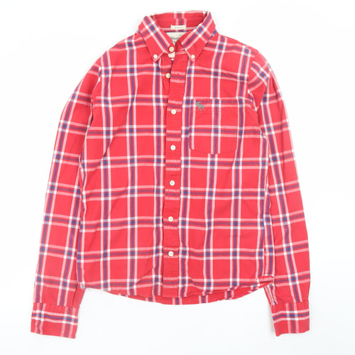 Abercrombie & Fitch Men's Red Check Button-Down Long Sleeve Shirt Size M