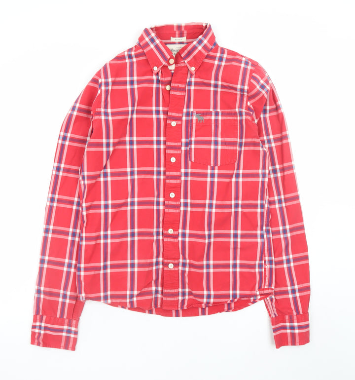 Abercrombie & Fitch Men's Red Check Button-Down Long Sleeve Shirt Size M