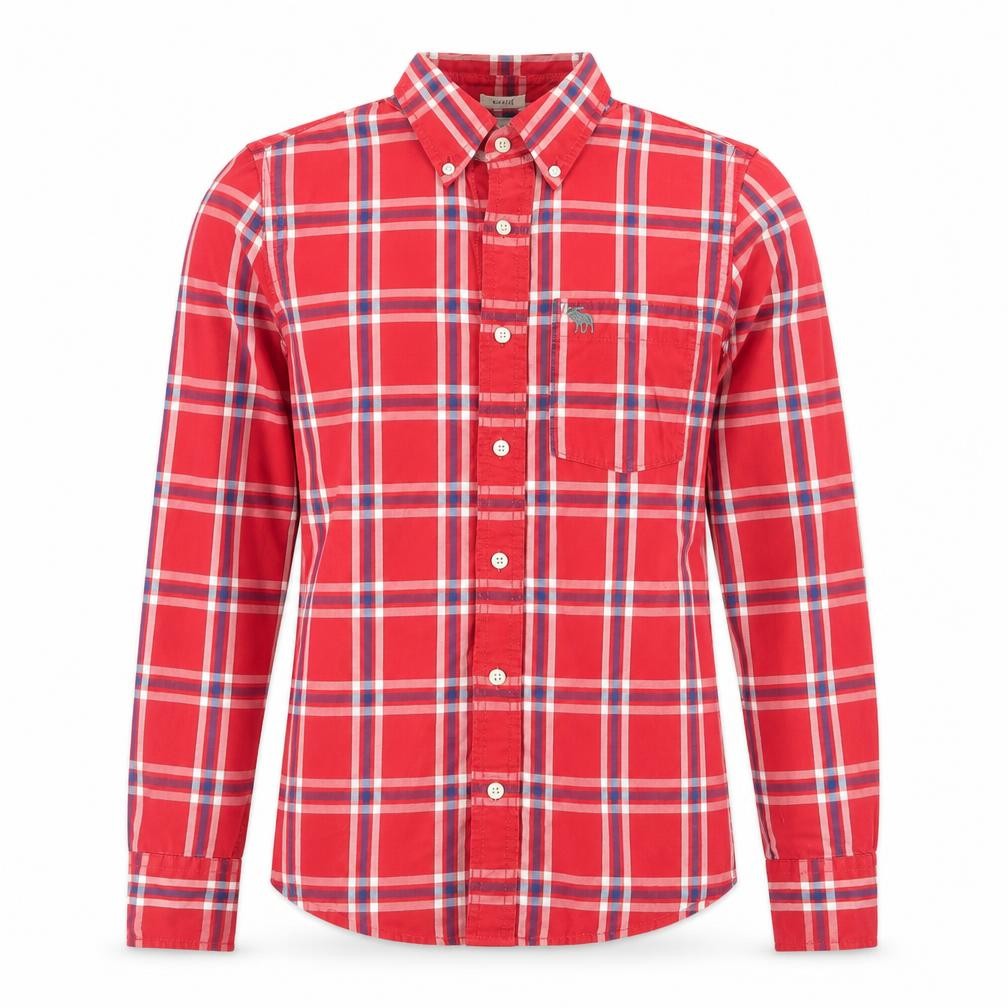 Abercrombie & Fitch Men's Red Check Button-Down Long Sleeve Shirt Size M