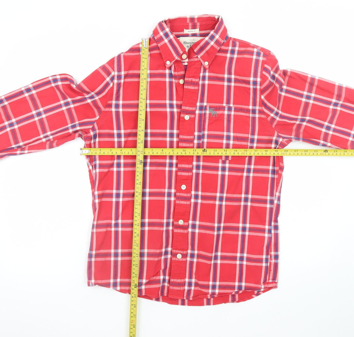 Abercrombie & Fitch Men's Red Check Button-Down Long Sleeve Shirt Size M