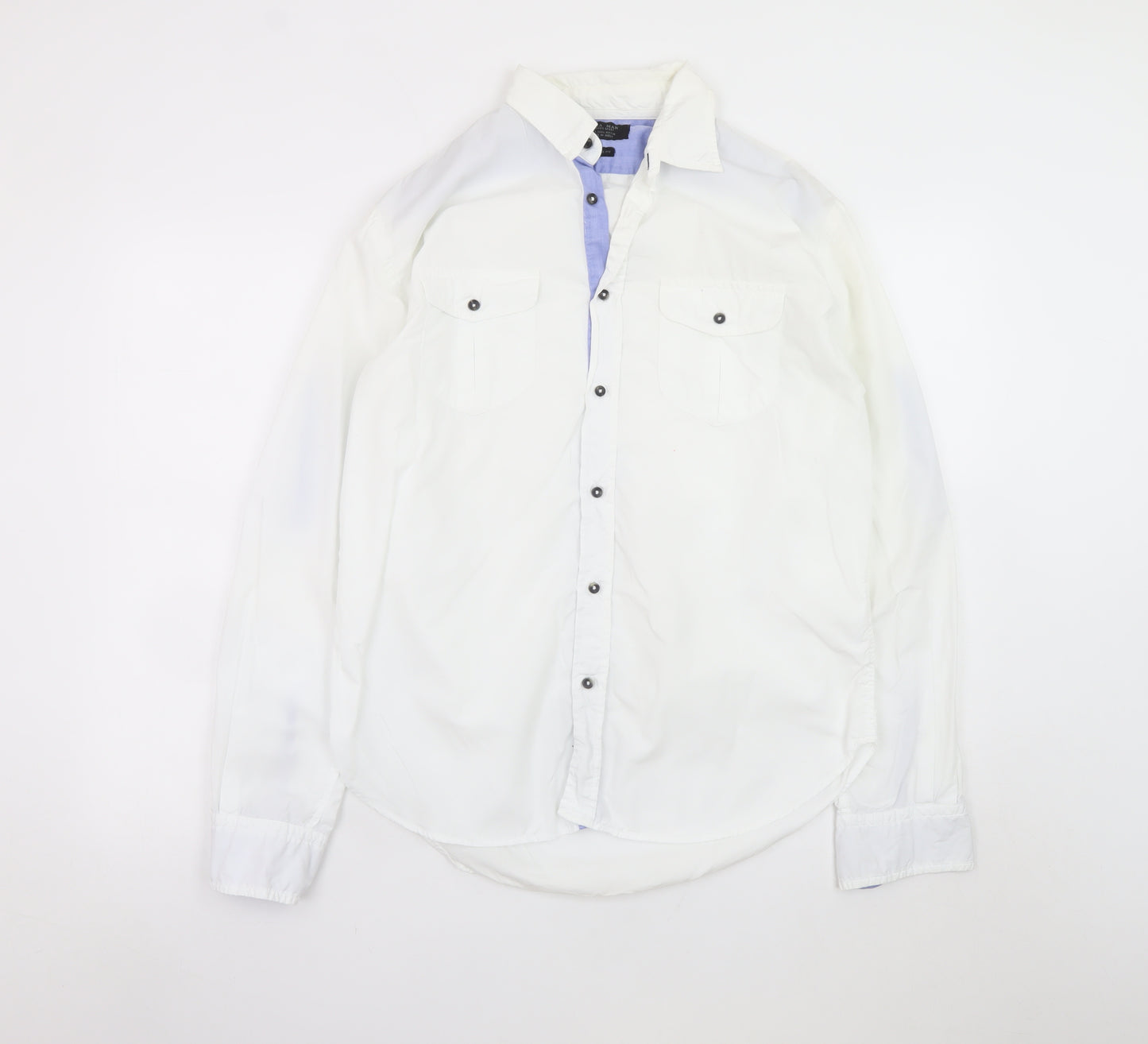 Zara Man White Long Sleeve Classic Sport Shirt Men's L