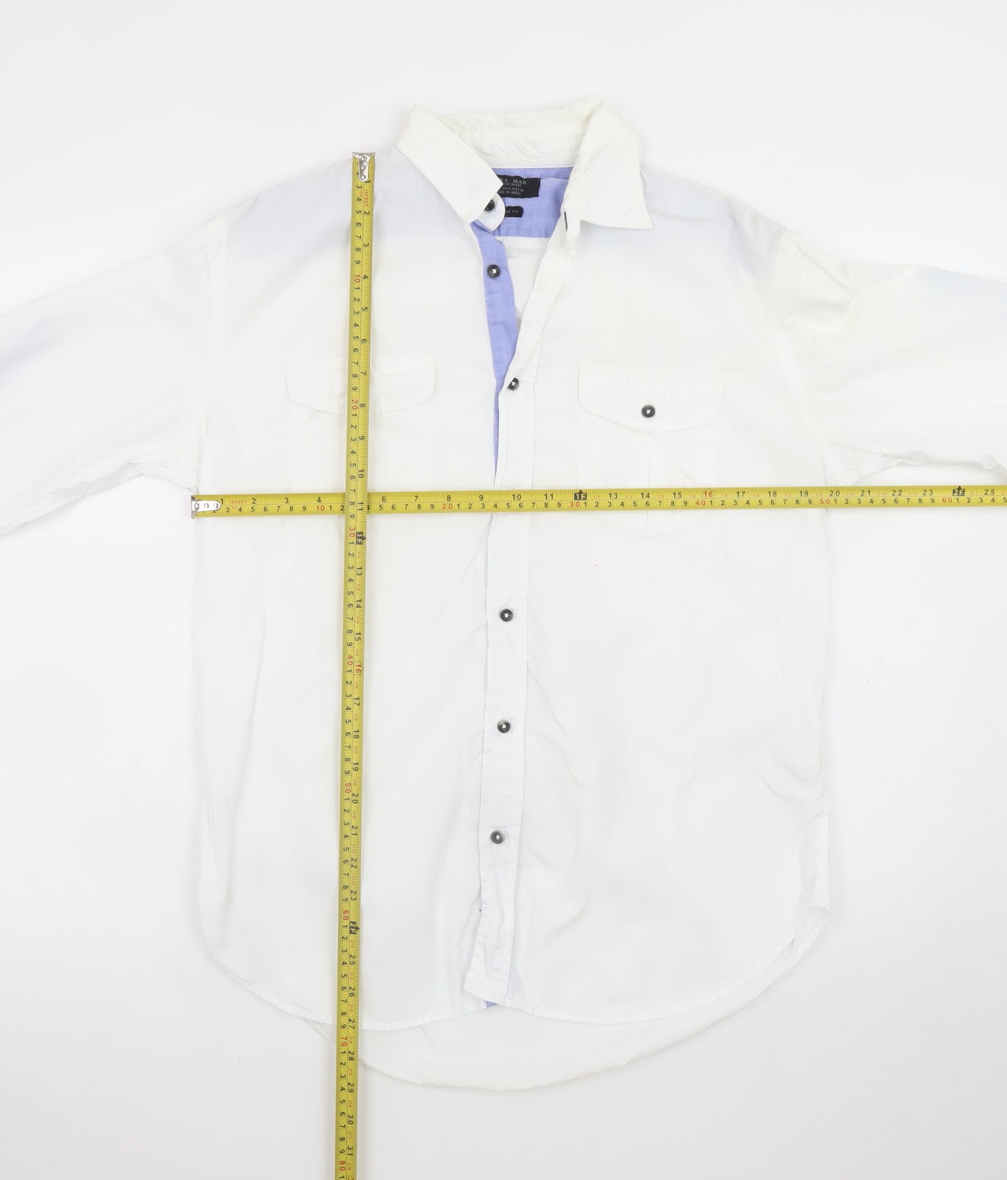 Zara Man White Long Sleeve Classic Sport Shirt Men's L